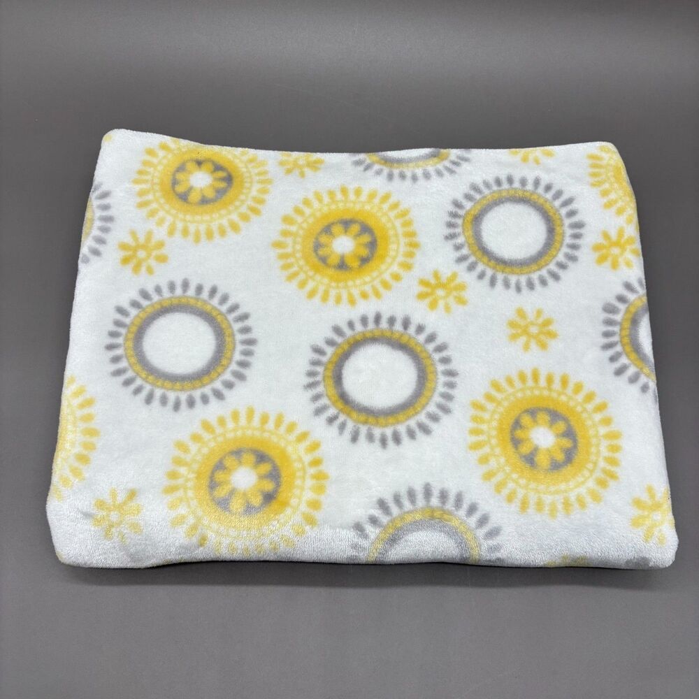 Little Miracles Yellow White Gray Medallion Baby Blanket Sunflower Plush Costco